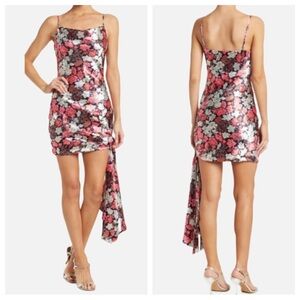 Cinq A Sept Dress Womens 6 Pink Floral Satin Coquette Feminine Romantic Cocktail